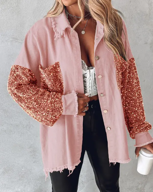 Women's contrast sequin jacket with statement sparkle