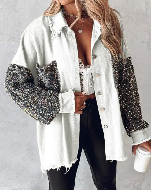 Women's contrast sequin jacket with statement sparkle