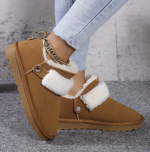 Women's winter slip-on flat-soled velvet short snow boots