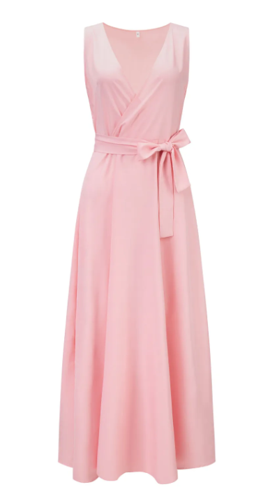 Sleeveless v-neck wrap maxi dress with tie waist for women