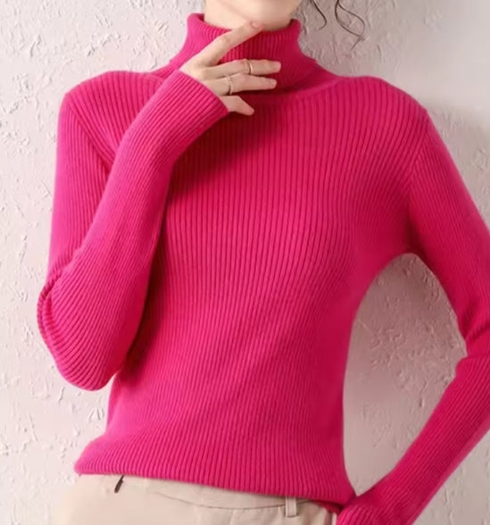 Women’s Turtleneck Sweater - Slim Fit - Ribbed Knit - Long Sleeve Stretchy Pullover
