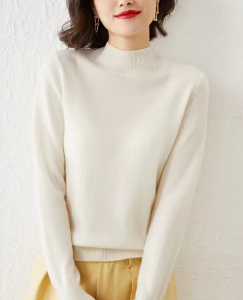 Women’s Sweater – Slim Fit – Wool Blend – Mock Neck – Ribbed Cuffs and Hem