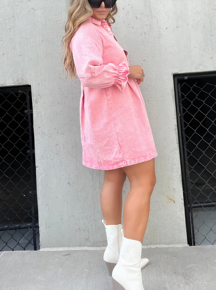 Women's Denim Shirt Dress - Button Down - Long Sleeve - Relaxed Fit Classic Style