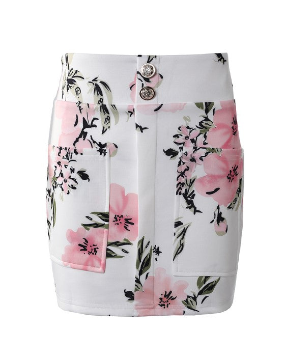 Women's Blazer and Mini Skirt Set - Tailored Fit - Double-Breasted - Floral Print