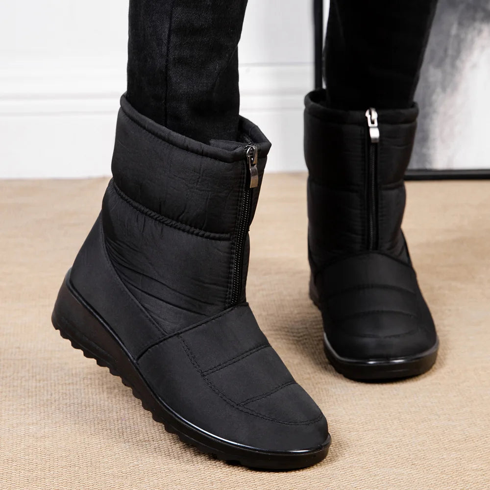 Women's padded zip-up waterproof plush ankle boots