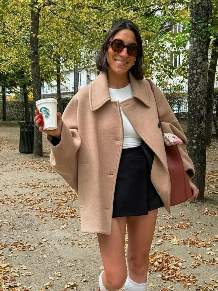 Women’s vintage warm lapel jacket with pockets