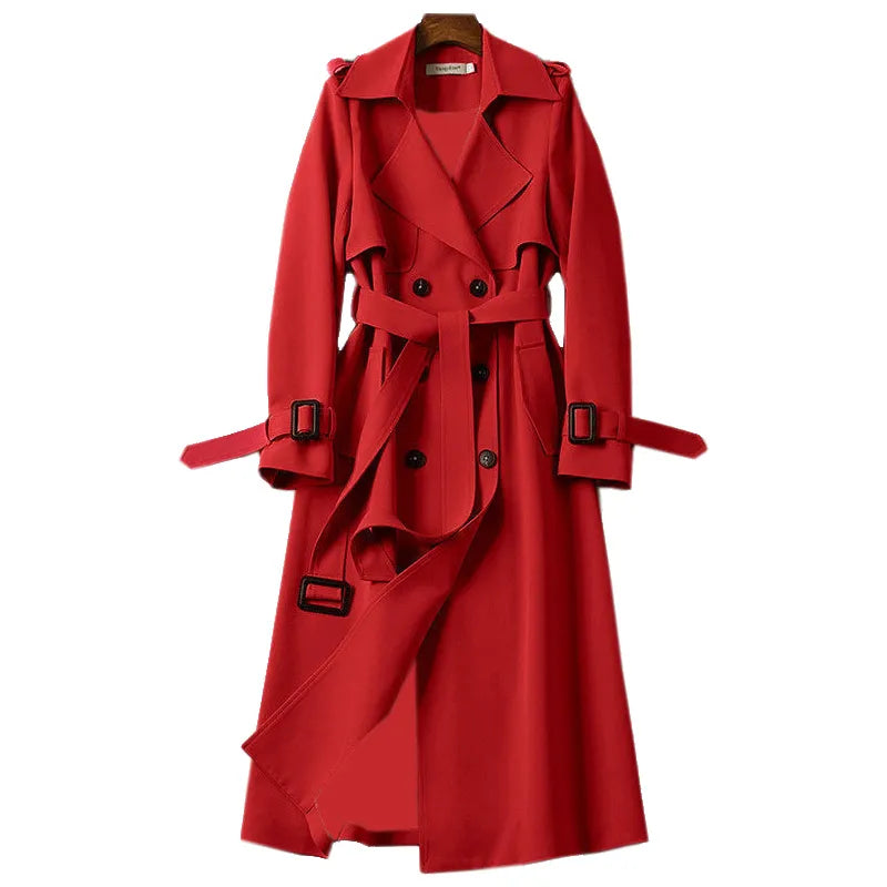 Women's double-breasted long trench spring coat