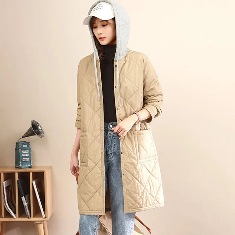 Meghan - quilted hooded overcoat with drawstring