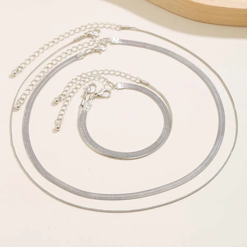 Women's vintage flat snake bone chain necklace & bracelet set