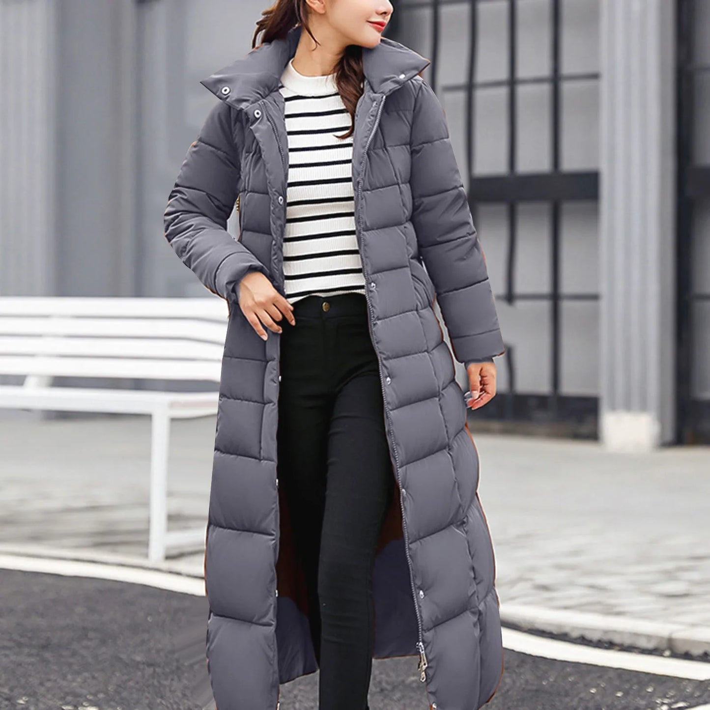 Women's long winter zip-up parka