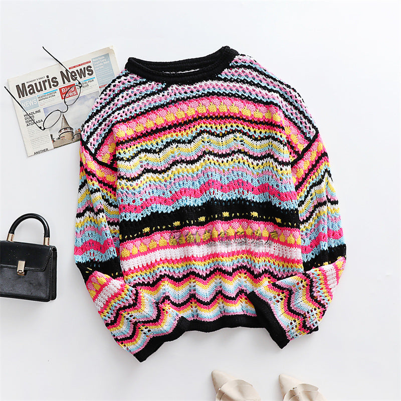 Women's trendy colorful striped knitted sweater
