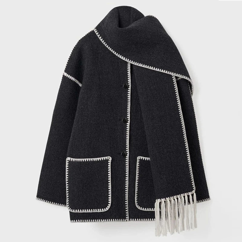 Women's winter coat with scarf collar