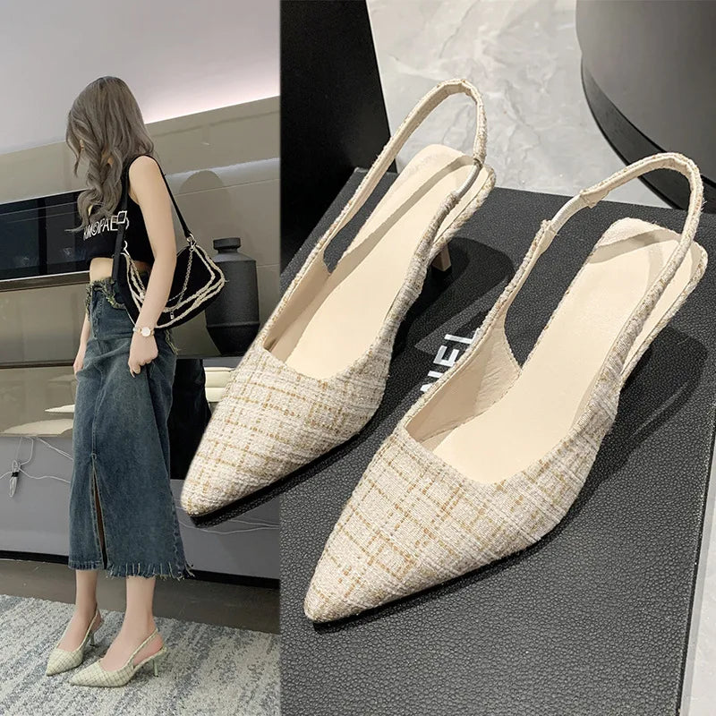Women's Slingback Heels - Pointed Toe - Textured Design - Elegant & Comfortable
