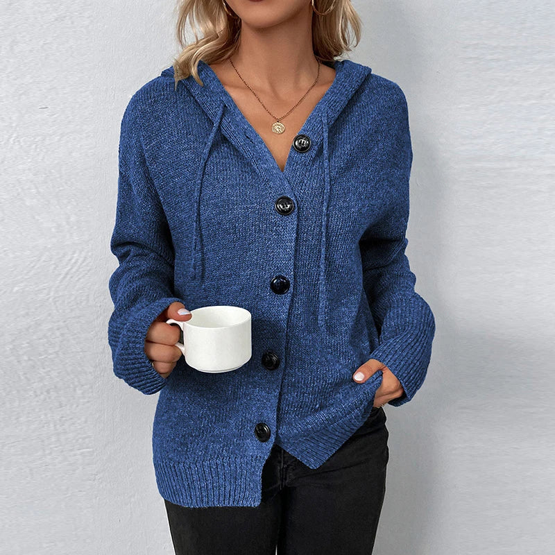 Women's drawstring knitted cardigan jacket