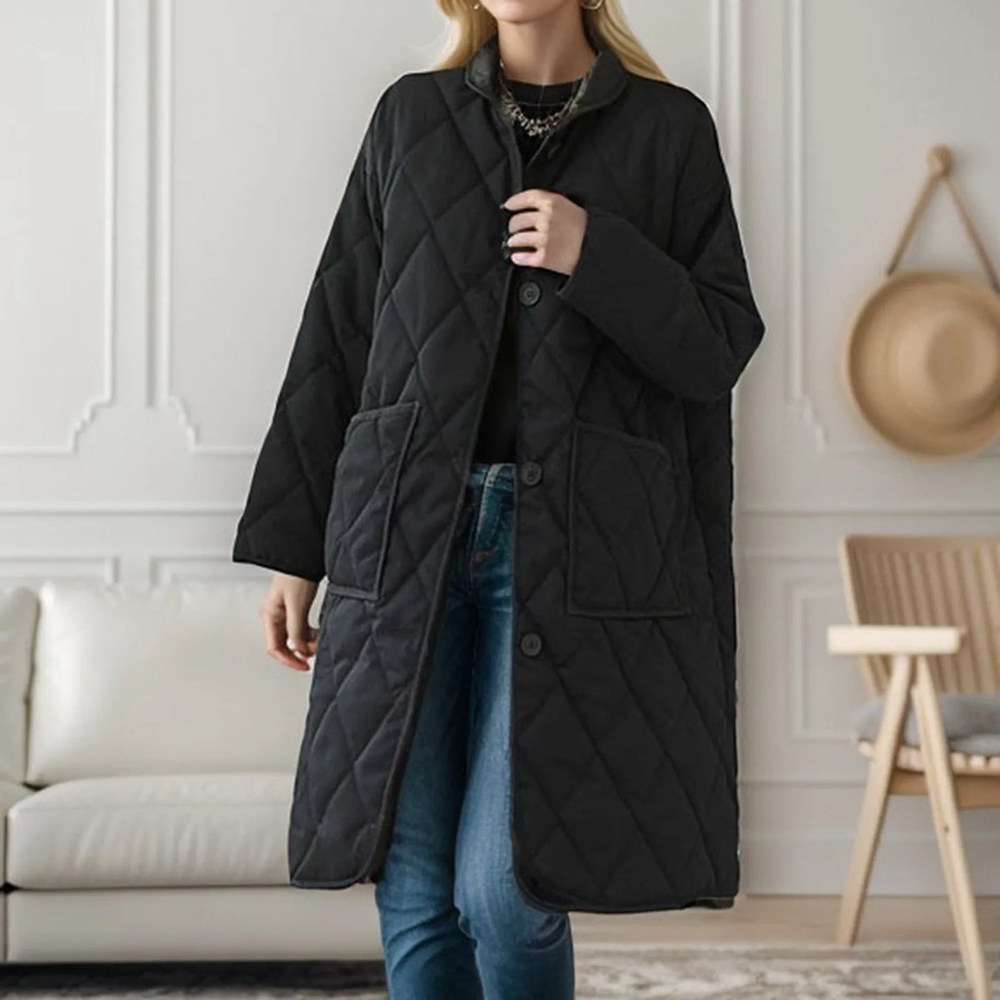 Women's casual quilted mid-length winter coat