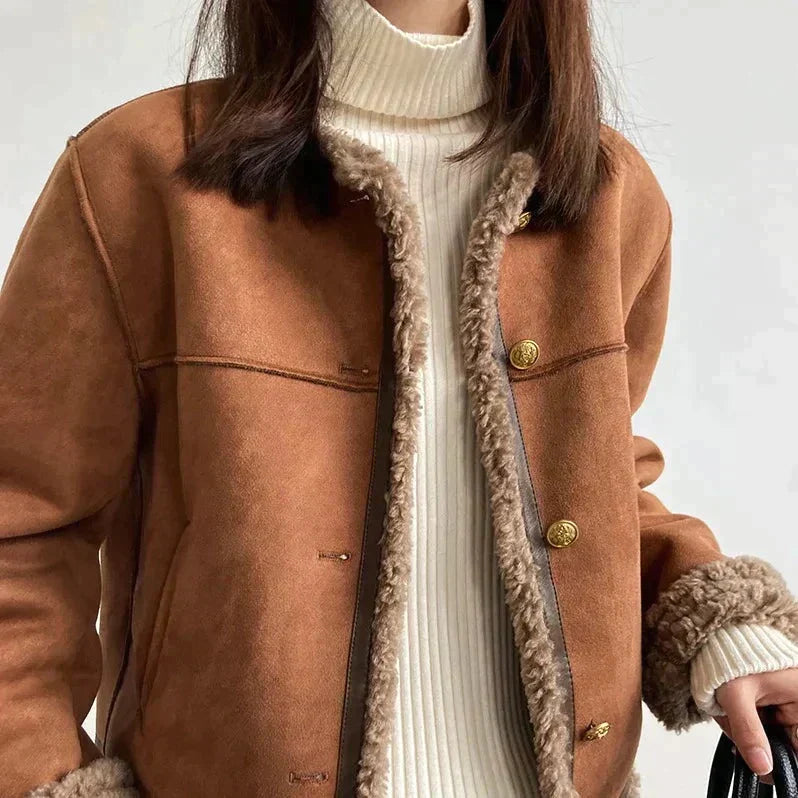 Silvia Suede Jacket | Faux Shearling Trim Relaxed Fit Jacket