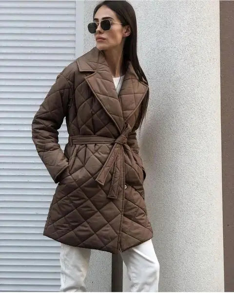 Porshia - women's winter mid-length quilted lace jacket