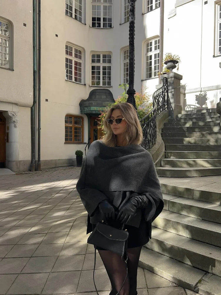 Women's elegant solid color asymmetric scarf coat