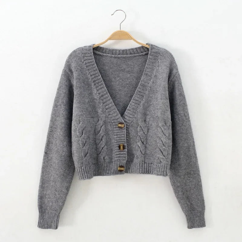 Women's high waist slim solid color knitted cardigan