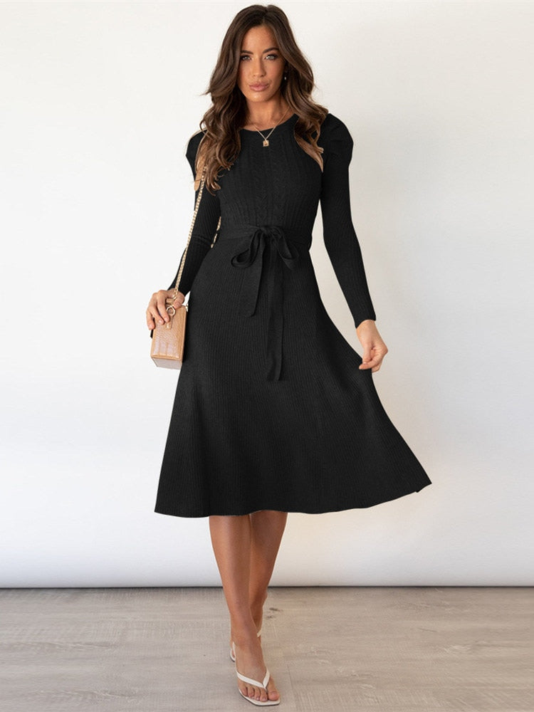 Fit and Flare Tie Waist Midi Dress