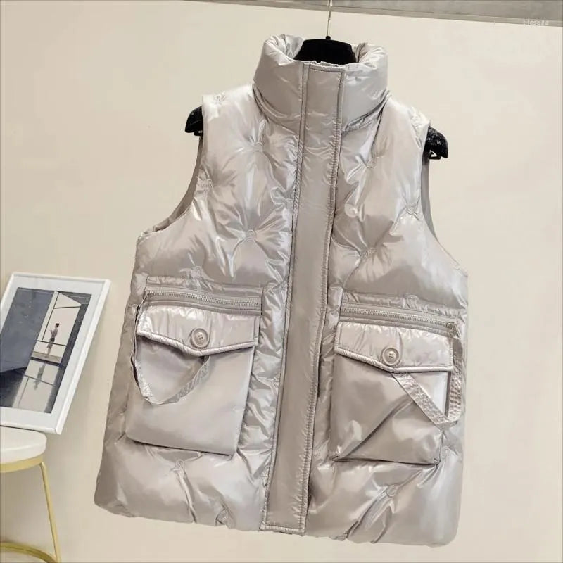 Women's short embroidered down cotton vest