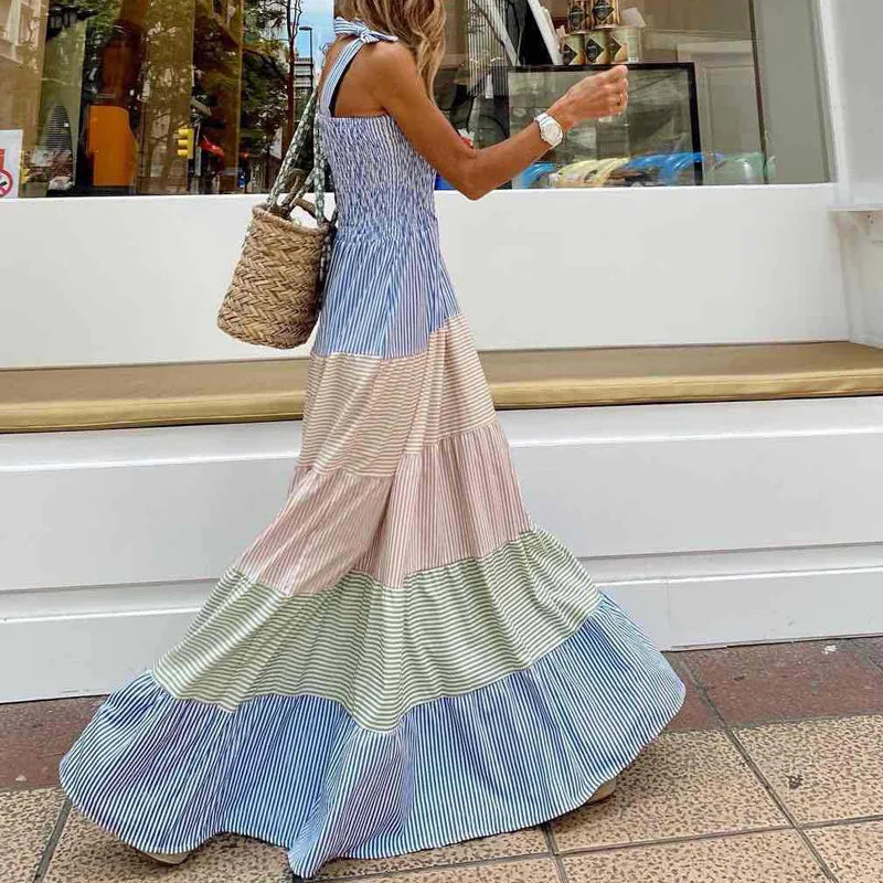 Smocked Bodice Flowing Tiered Maxi Dress