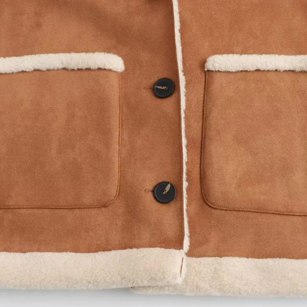 Women's autumn casual coat with patch pockets