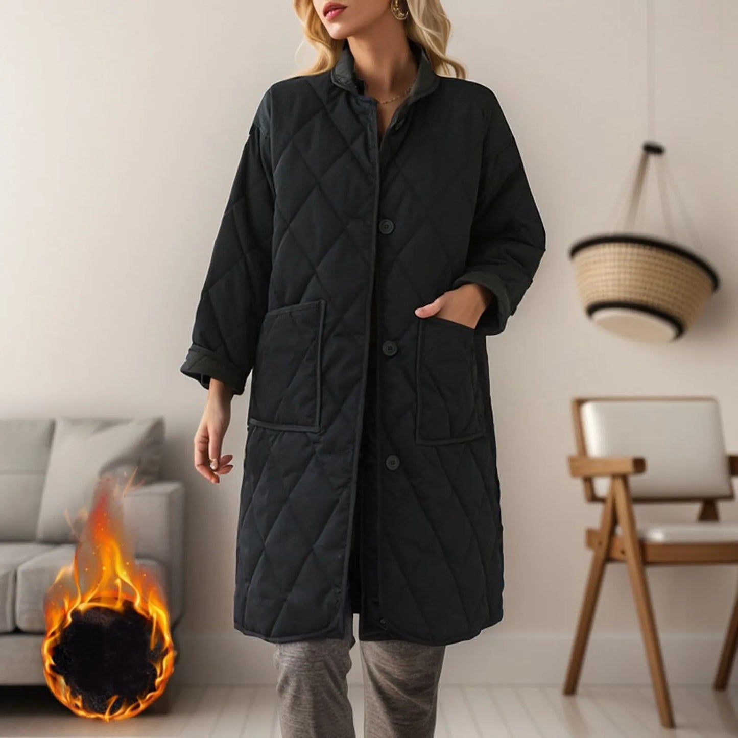 Women's casual quilted mid-length winter coat