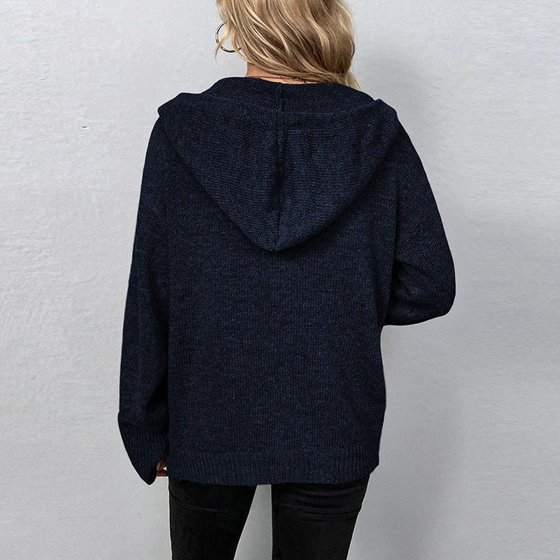 Women's drawstring knitted cardigan jacket