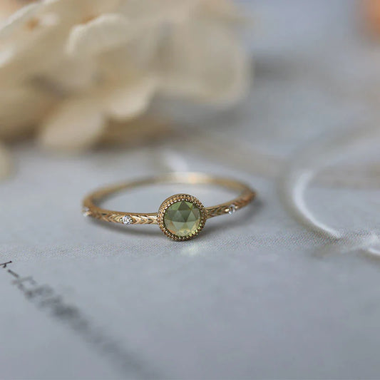 Adjustable Engraved Gemstone Accent Ring