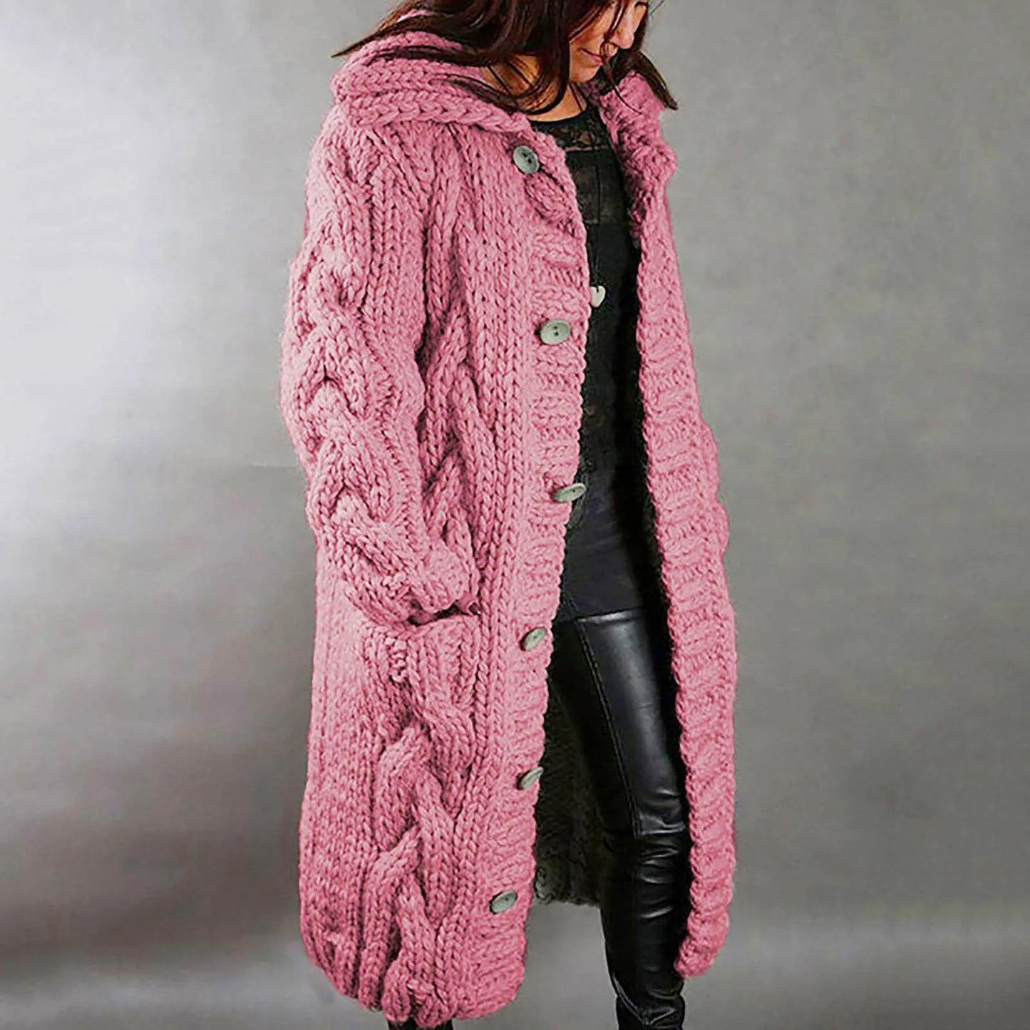 Women's warm single breasted cardigan with pockets