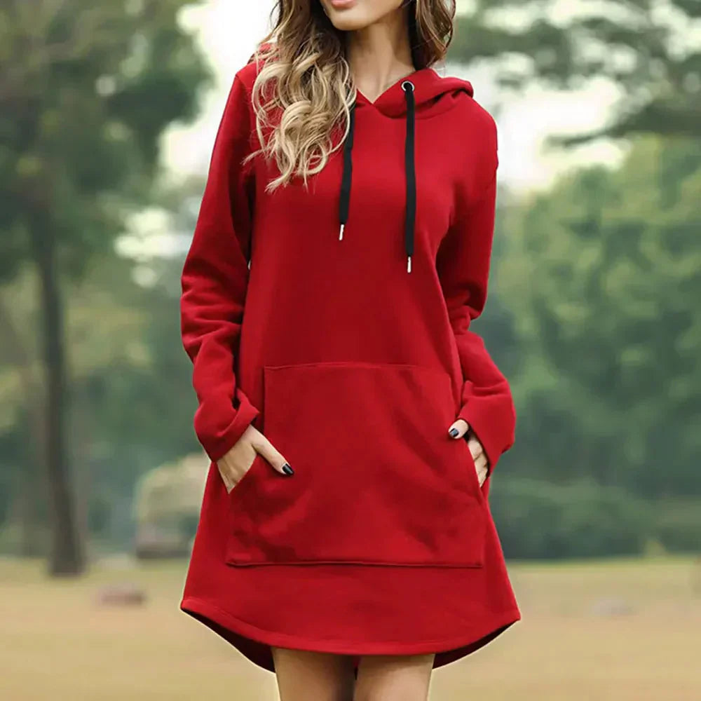 Women's Hooded Dress - Soft Stretch Fabric - Long Sleeve Casual Tunic with Pocket