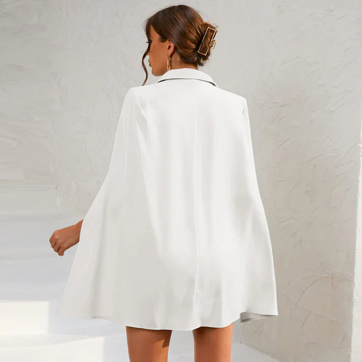 Women's Blazer Dress - Double-Breasted - Cape Overlay - Belted Waist - Tailored Fit