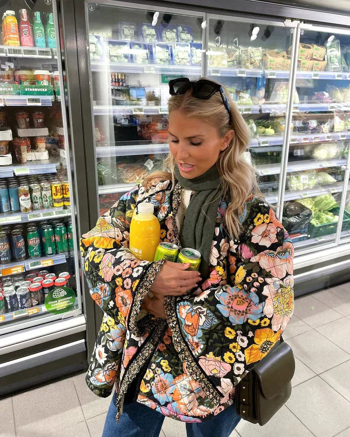 Women's printed loose coat with trumpet sleeves