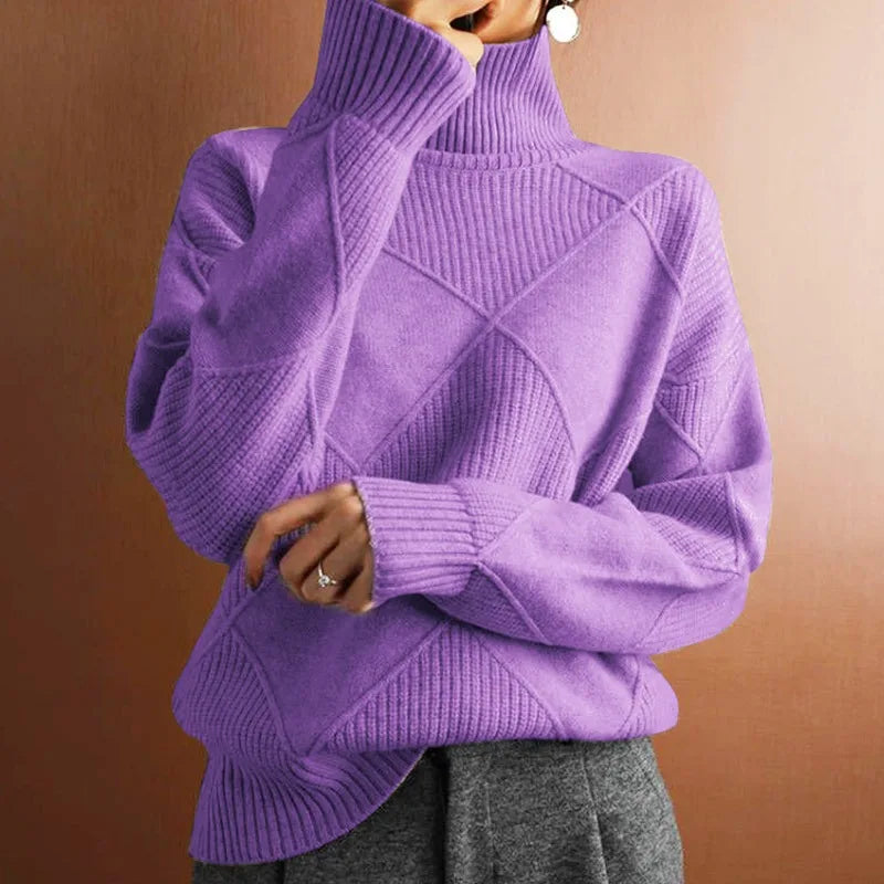Warm Solid color wool pullover knitted turtleneck sweater - for women