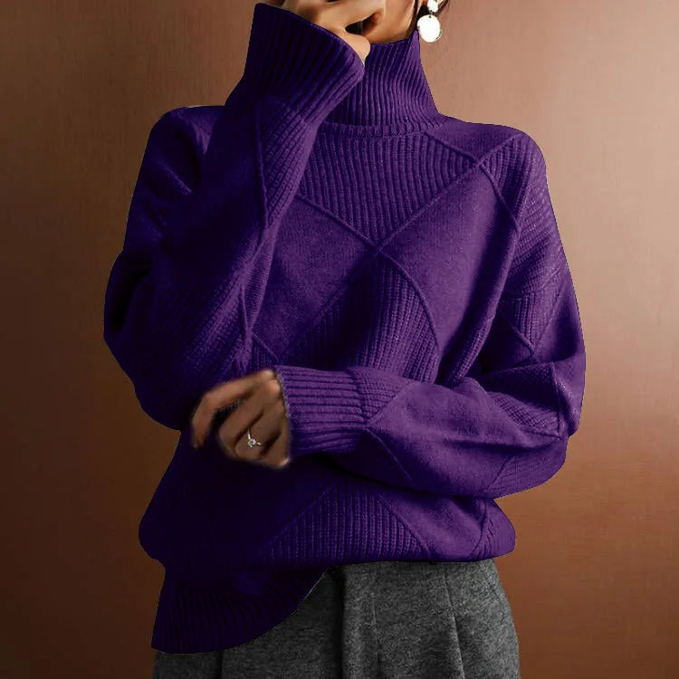 Warm Solid color wool pullover knitted turtleneck sweater - for women