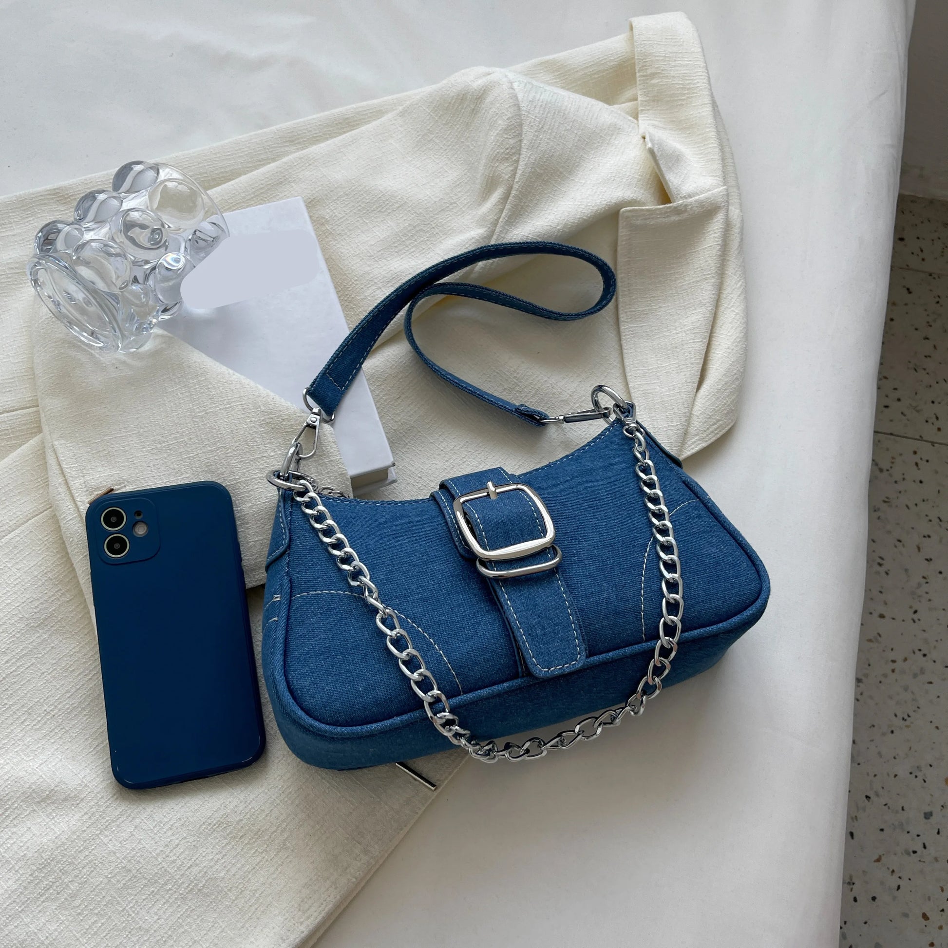 Denim Buckle Two-Way Small Bag