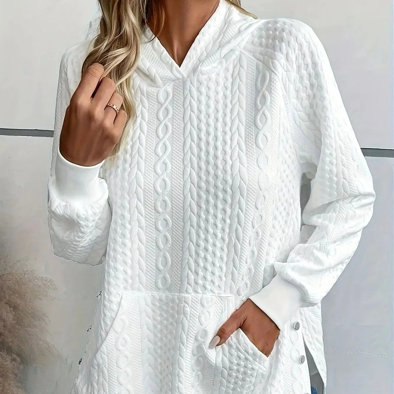 Women's casual cable knit hoodie sweatshirt with pockets