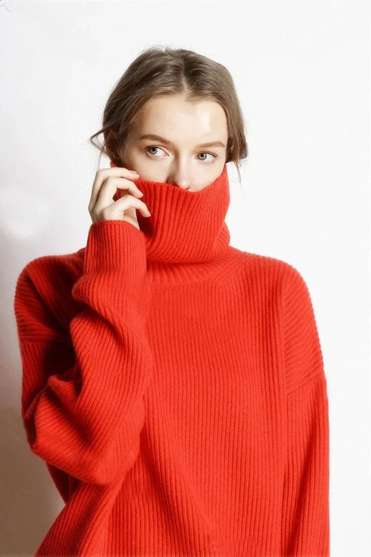 Women’s casual oversized knitted turtleneck sweater