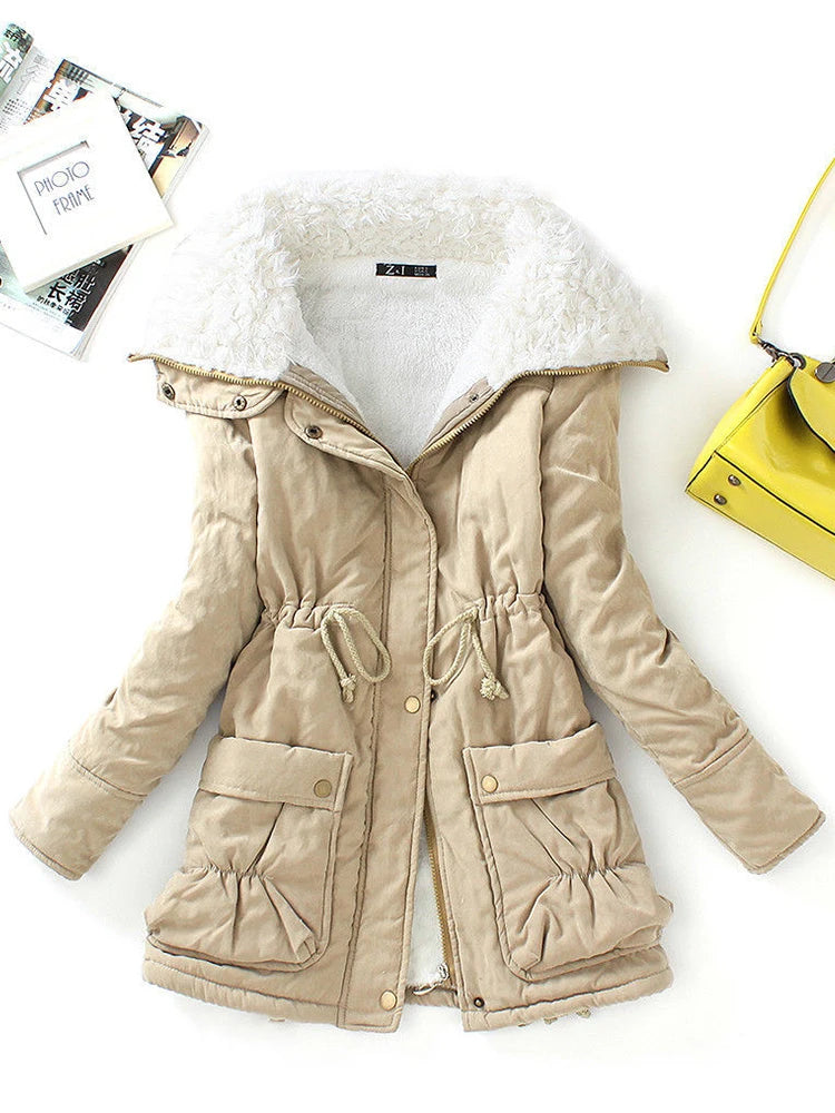 Women’s Winter Coat - Faux Fur Lined - Adjustable Fit - Snap Zip Closure - Flap Pockets
