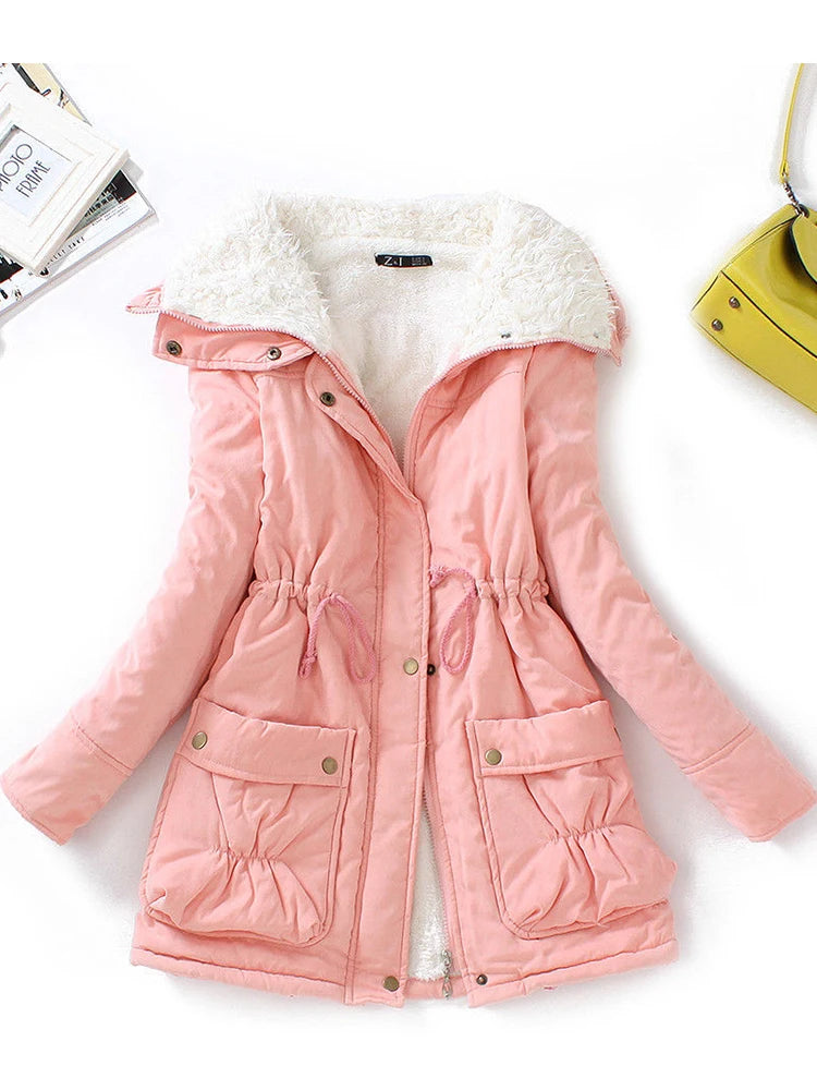 Women’s Winter Coat - Faux Fur Lined - Adjustable Fit - Snap Zip Closure - Flap Pockets