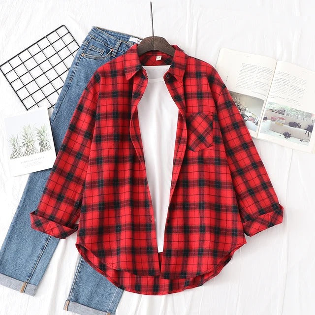 Women's plaid long sleeve loose shirt jacket