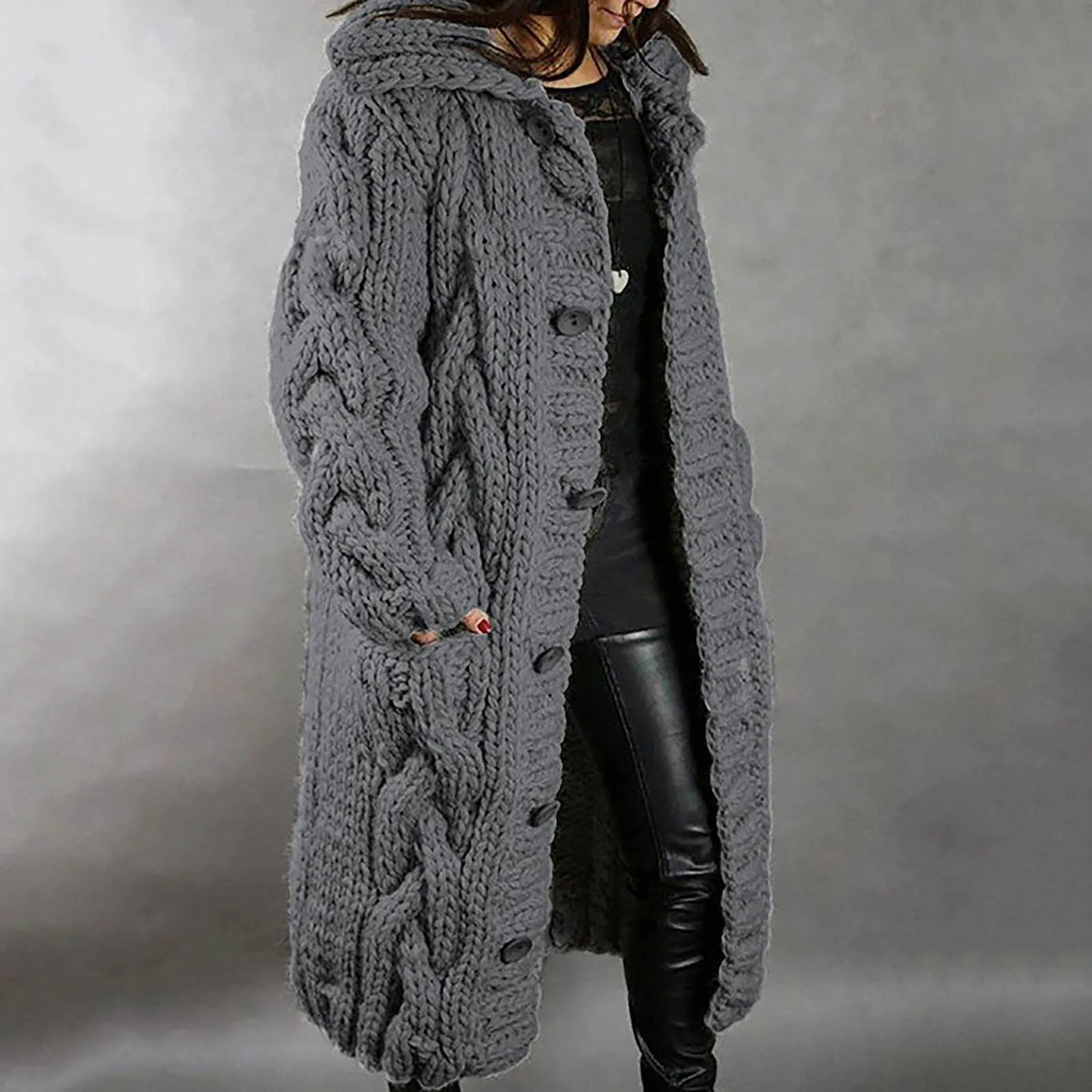 Women's warm single breasted cardigan with pockets
