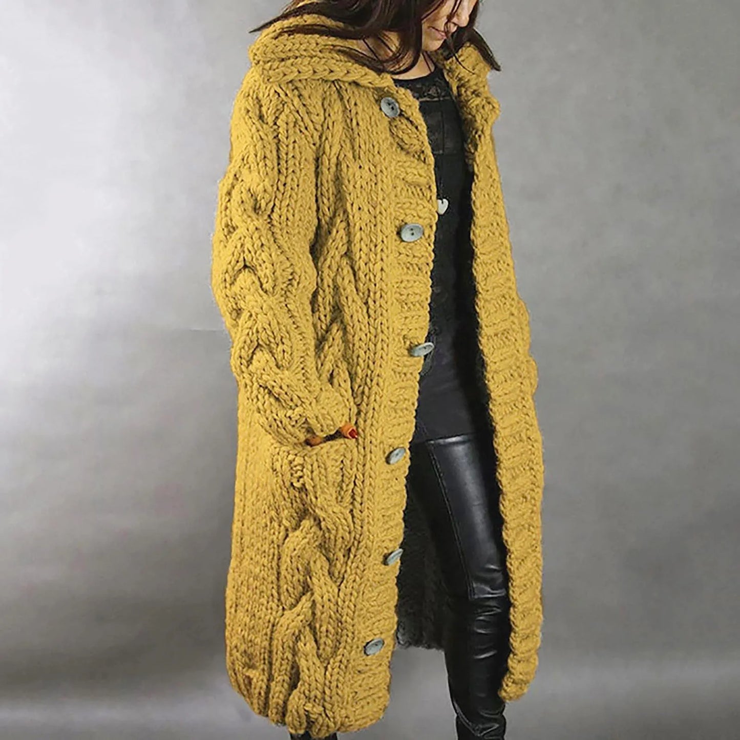 Women's warm single breasted cardigan with pockets