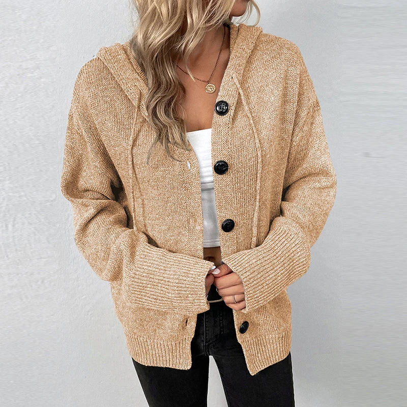 Women's drawstring knitted cardigan jacket