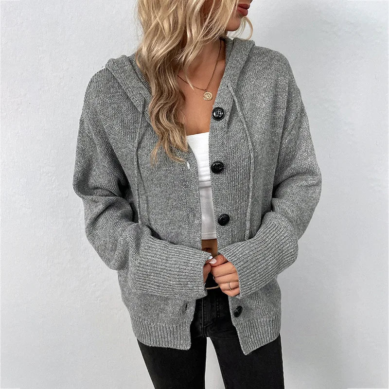 Women's drawstring knitted cardigan jacket