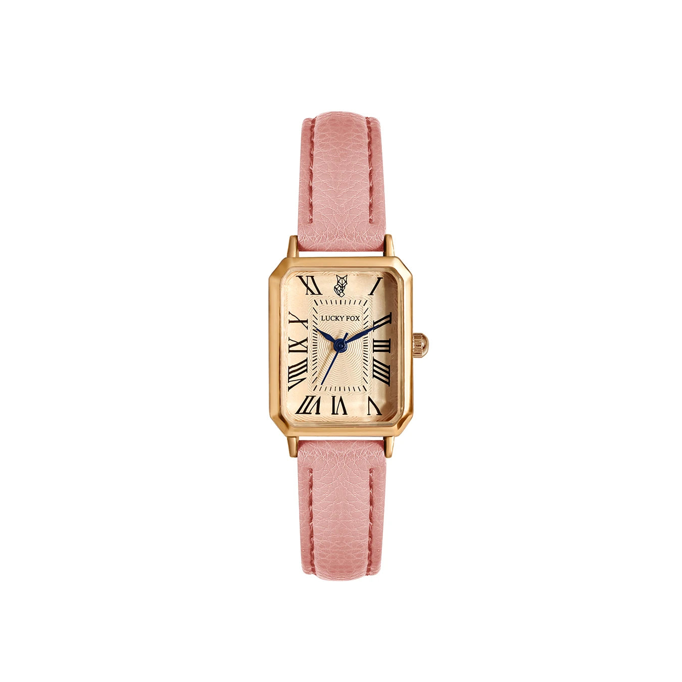 Women's vintage-inspired rectangular watch with leather strap