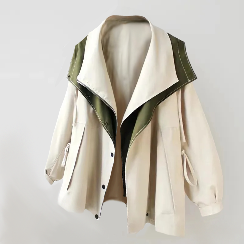 Women’s Oversized Jacket - Lightweight Windproof - Asymmetrical Lapel - Button Front