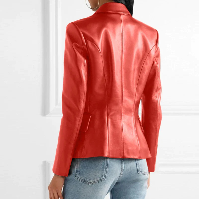 Women's double button tailored leather blazer