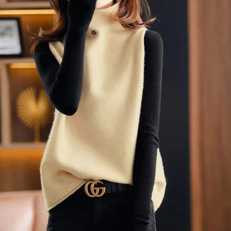 Women's high collar button sleeveless knit vest
